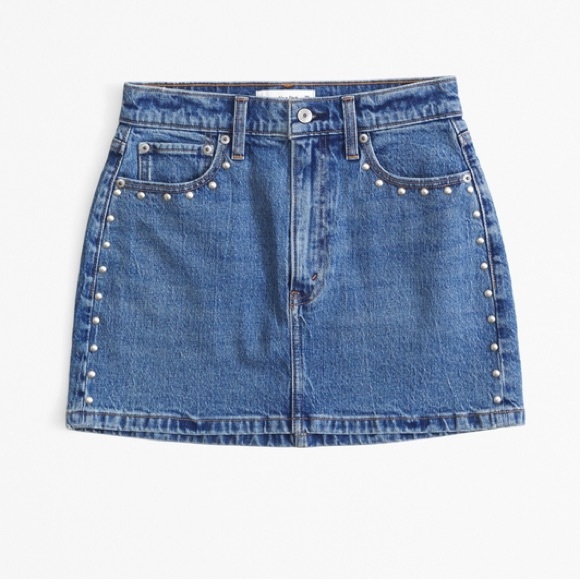 Abercrombie & Fitch Blue Denim Skirt Abercrombie Denim Studded Mini Skirt - Picture 1 of 6